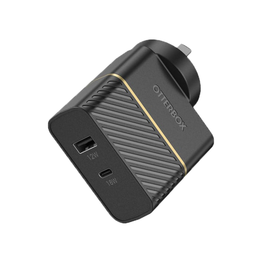 OtterBox Dual Port Wall Charger USB-C/USB-A Fast Charge - Black