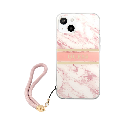 Guess HC PC/TPU Marble Strap for iPhone 13 Pink
