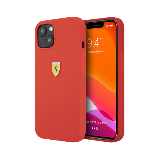 Ferrari Silicone Hard Case on Track with Soft Microfiber Iinterior for iPhone 13 Red