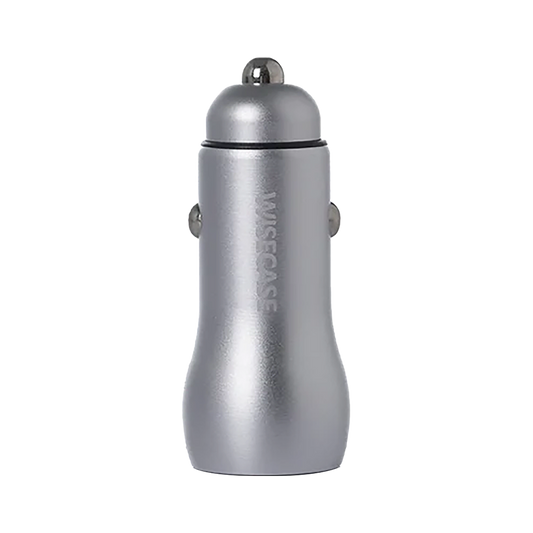 Wisecase Aluminum 36W USB-C+USB-A Dual Port Car Charger Grey