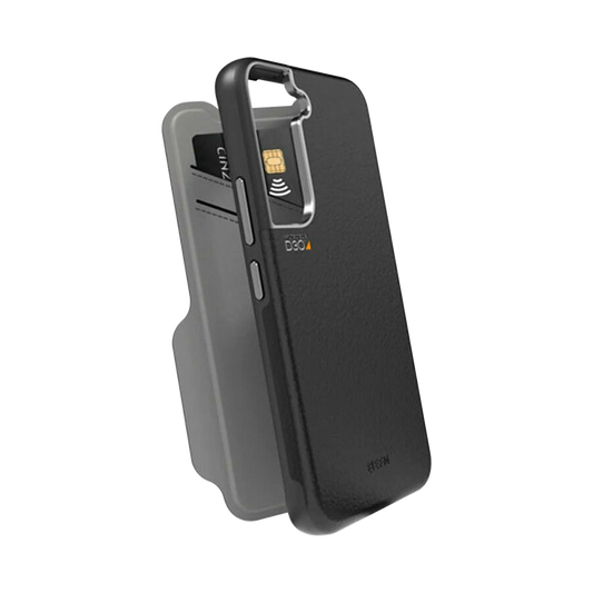 EFM Monaco Leather Wallet Case Armour with D3O 5G Signal Plus For Samsung Galaxy S22+ (6.6) - Black/Space Grey