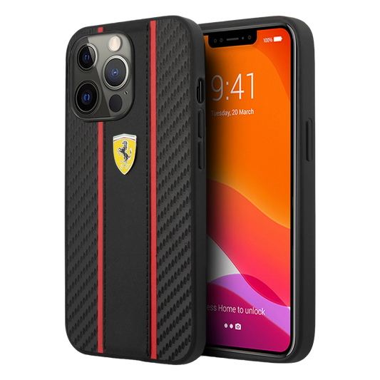 Ferrari HC PU Carbon Central Stripe for iPhone 13 Pro Black