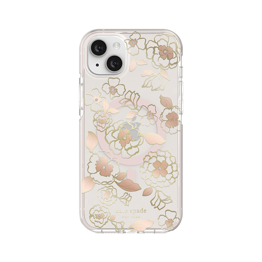 Kate Spade New York Defensive Hardshell MagSafe Case for iPhone 14 Plus - Gold Floral