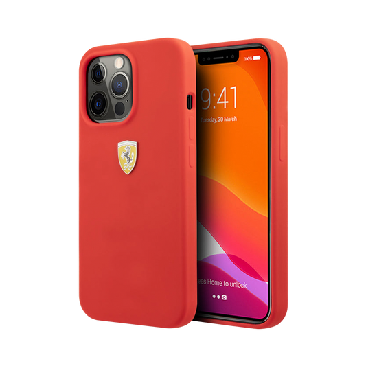 Ferrari Silicone Hard Case on Track with Soft Microfiber Iinterior for iPhone 13 Pro Red
