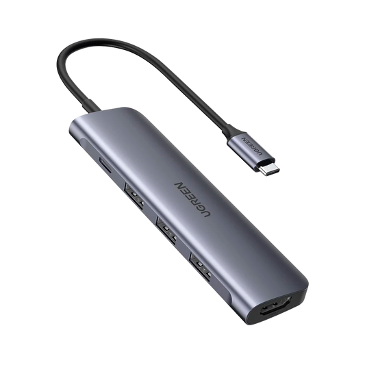 UGREEN TypeC 5 in 1 Adaptor - HDMI + USB 3.0x3 + TypeC PD Power Converter Grey