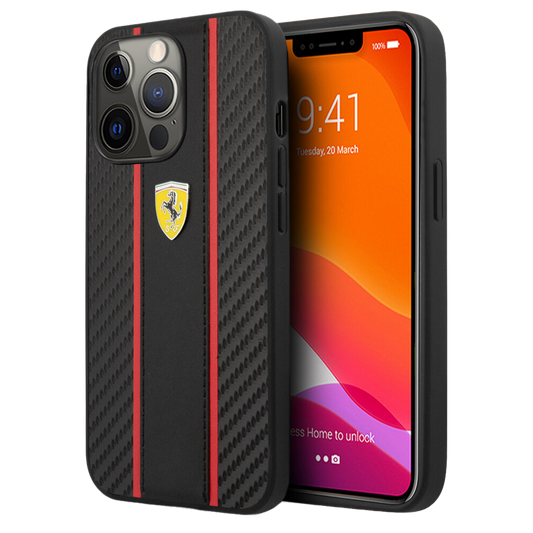 Ferrari HC PU Carbon Central Stripe for iPhone 13 Pro Max Black