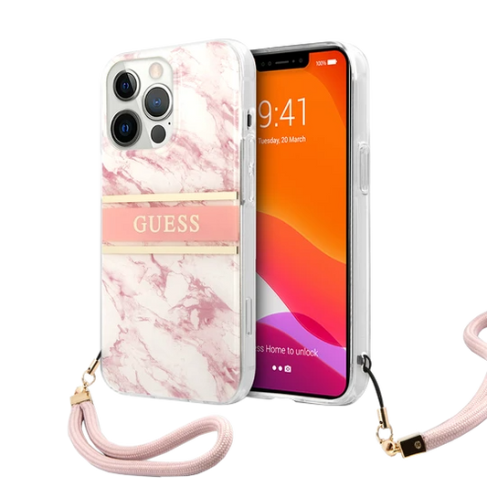 Guess HC PC/TPU Marble Strap for iPhone 13 Pro Pink