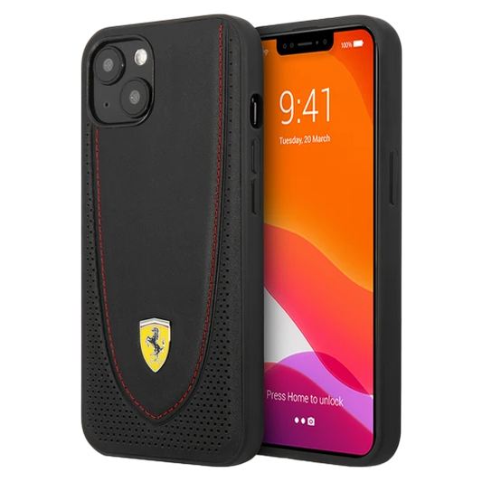 Ferrari HC Leather Stitched for iPhone 13 Red Line Black
