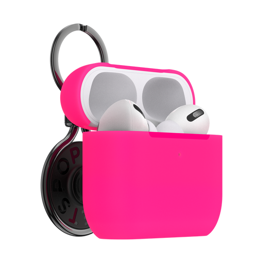 Popsockets AirPods Pro Holder Neon Pink with Premium Gunmetal PopChain