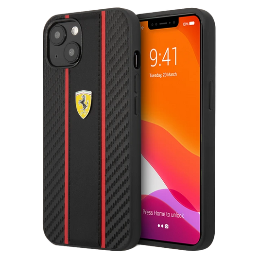 Ferrari HC PU Cabron Central Stripe iPhone 13 Black