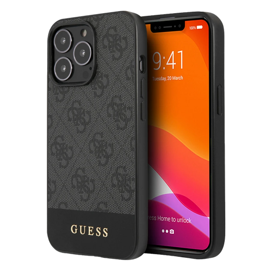 Guess HC PC/TPU 4G PU Bottom Stripe for iPhone 13 Pro Grey