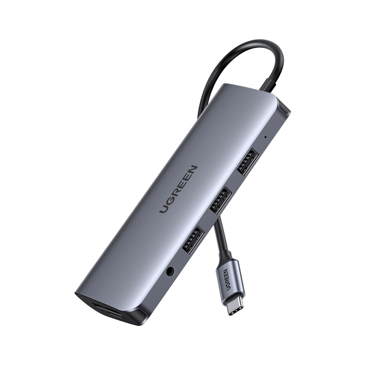 UGREEN USB-C To 3*USB 3.0 A+HDMI+VGA+RJ45 Gigabit+SD/TF+AUX3.5mm+PD Converter Gray with PD Grey