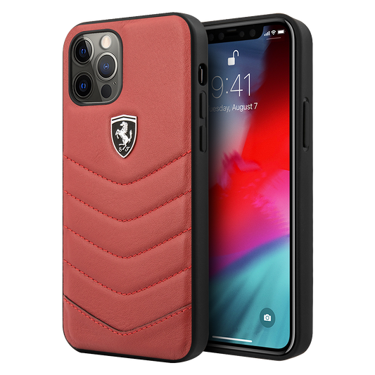 Ferrari Off Track Genuine Quilted Leather Hard Case - iPhone 12 Pro Max Red