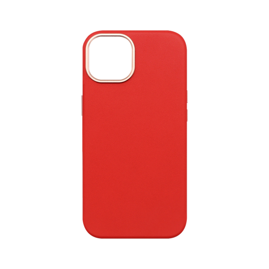 Wisecase iPhone 14 Genuine Leather Case with MagSafe Red+Gold Ring