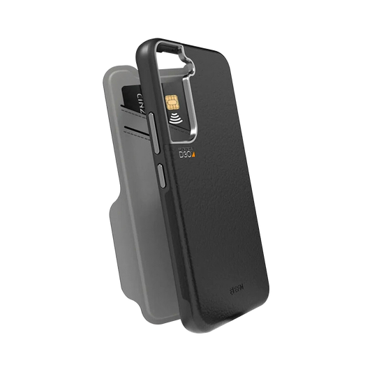 EFM Monaco Leather Wallet Case Armour with D3O 5G Signal Plus For Samsung Galaxy S22 (6.1) - Black/Space Grey